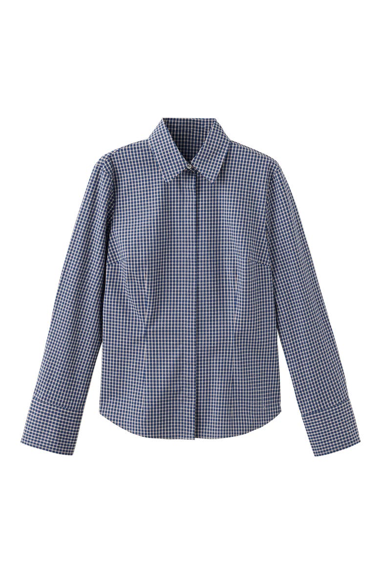 Stretch Cotton Button-Up Shirt, Alternate, color, NAVY