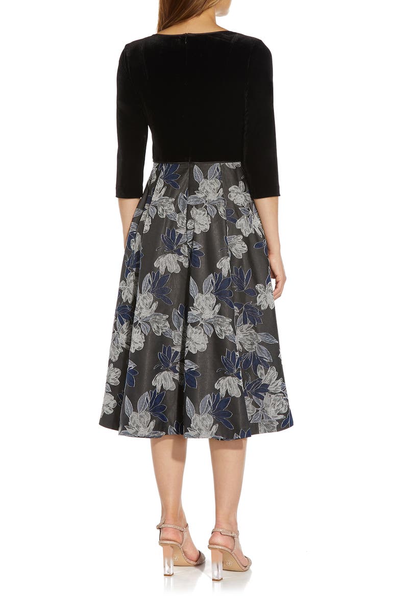 Velvet & Metallic Jacquard Cocktail Dress, Alternate, color, NAVY/ BLACK