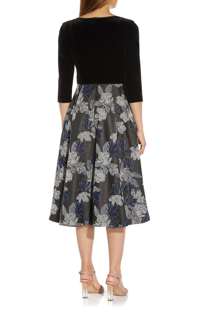 Adrianna Papell Velvet & Metallic Jacquard Cocktail Dress, Alternate, color,