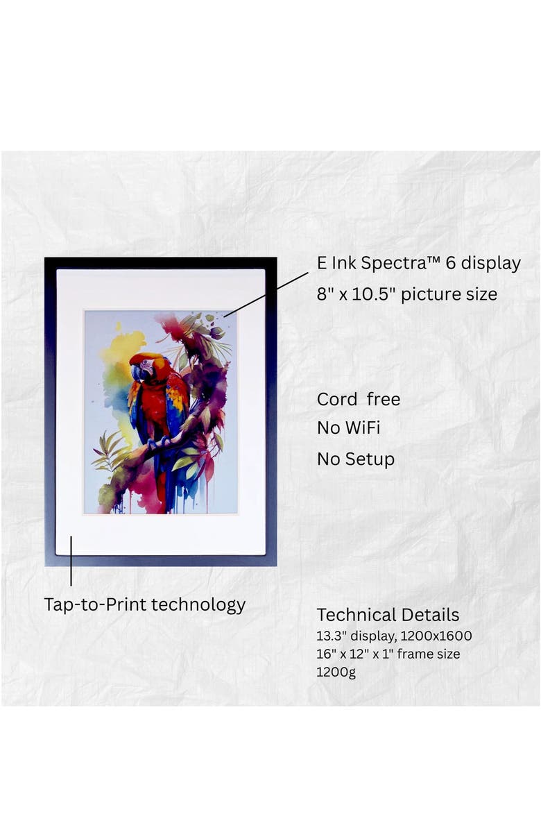 Reflection 13.3in ePaper Display Cordless e-ink Digital Photo Art Frame, Alternate, color, Classic Black