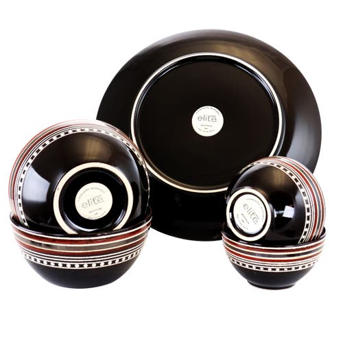 Gibson Cafe Versailles 16 Piece Double Bowl Dinnerware Set In Red