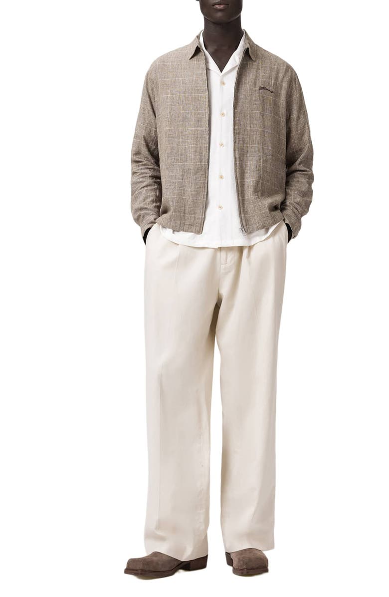 AllSaints Keal Embroidered Logo Glen Plaid Linen Blend Jacket, Alternate, color, Sediment Brown