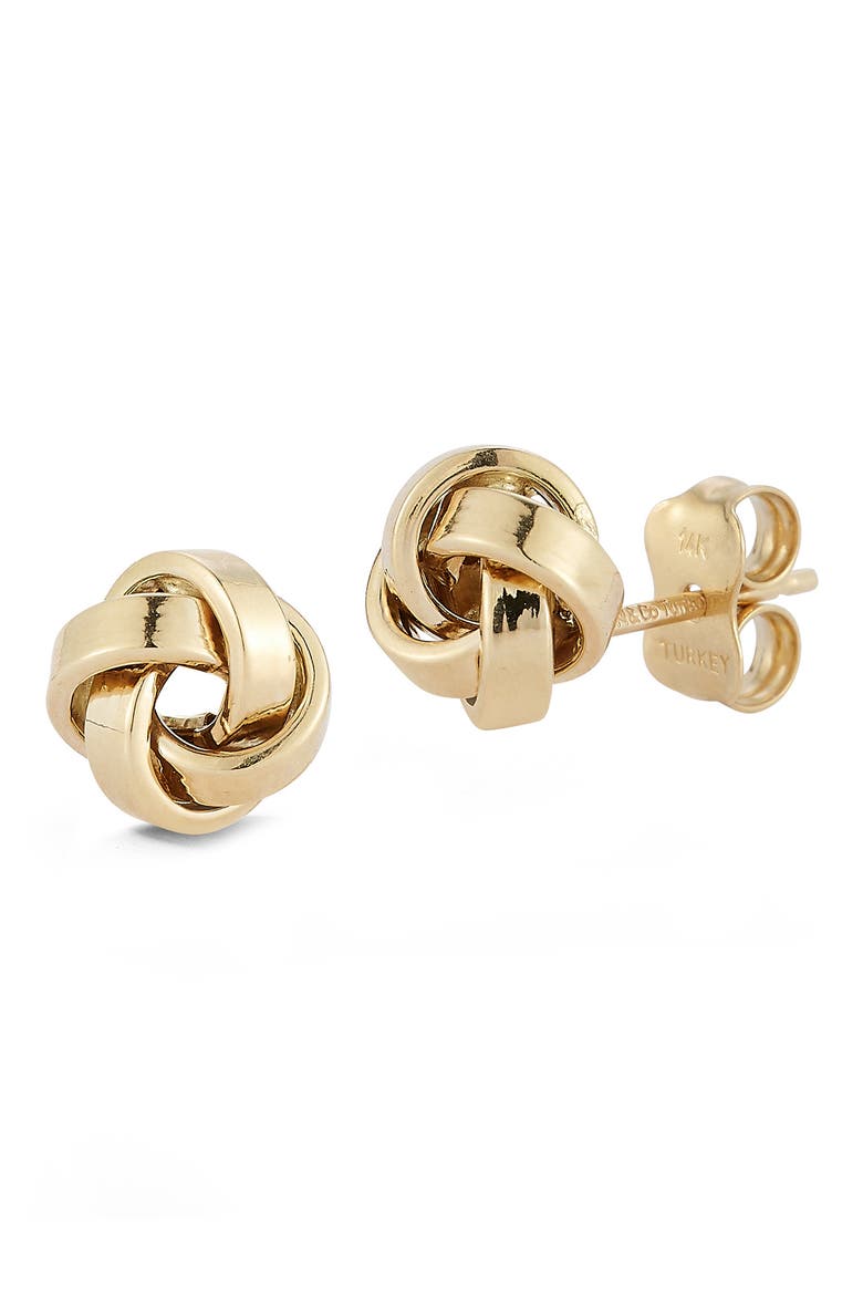 14K Yellow Gold Love Knot Stud Earrings, Main, color, GOLD