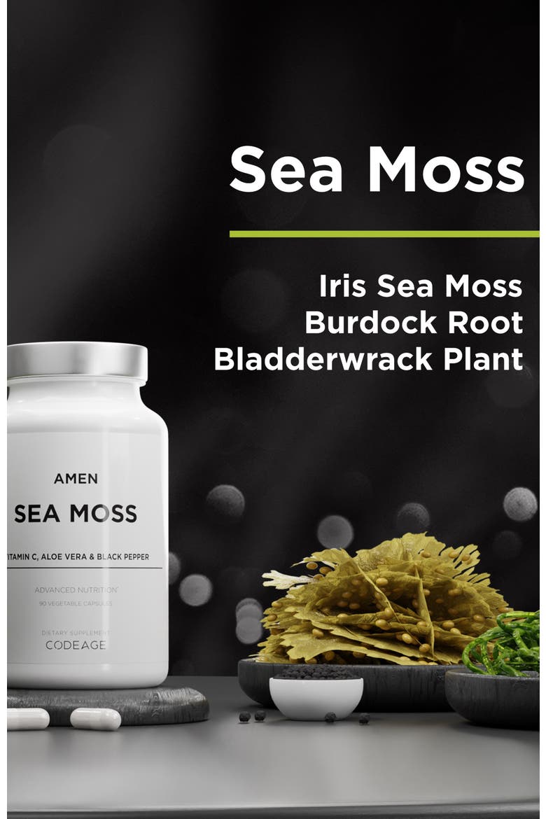 Amen Sea Moss, Bladderwrack & Burdock Seaweed Superfood, Alternate, color, White