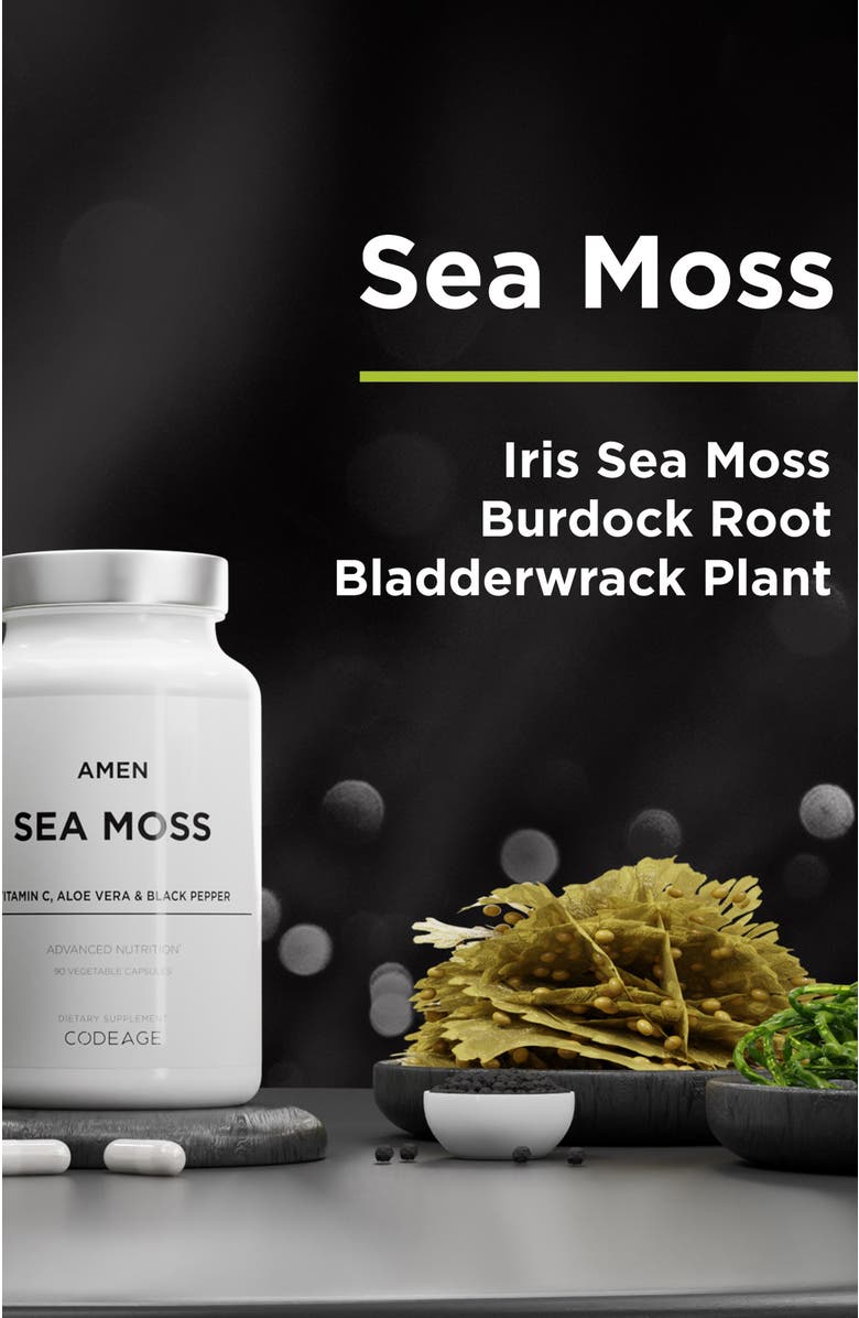 Codeage Amen Sea Moss, Bladderwrack & Burdock Seaweed Superfood, Alternate, color, White