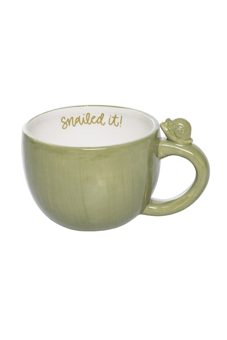 Ceramic Mug with Snail White and Green for Spring Serving and Entertaining, Main, color, Green