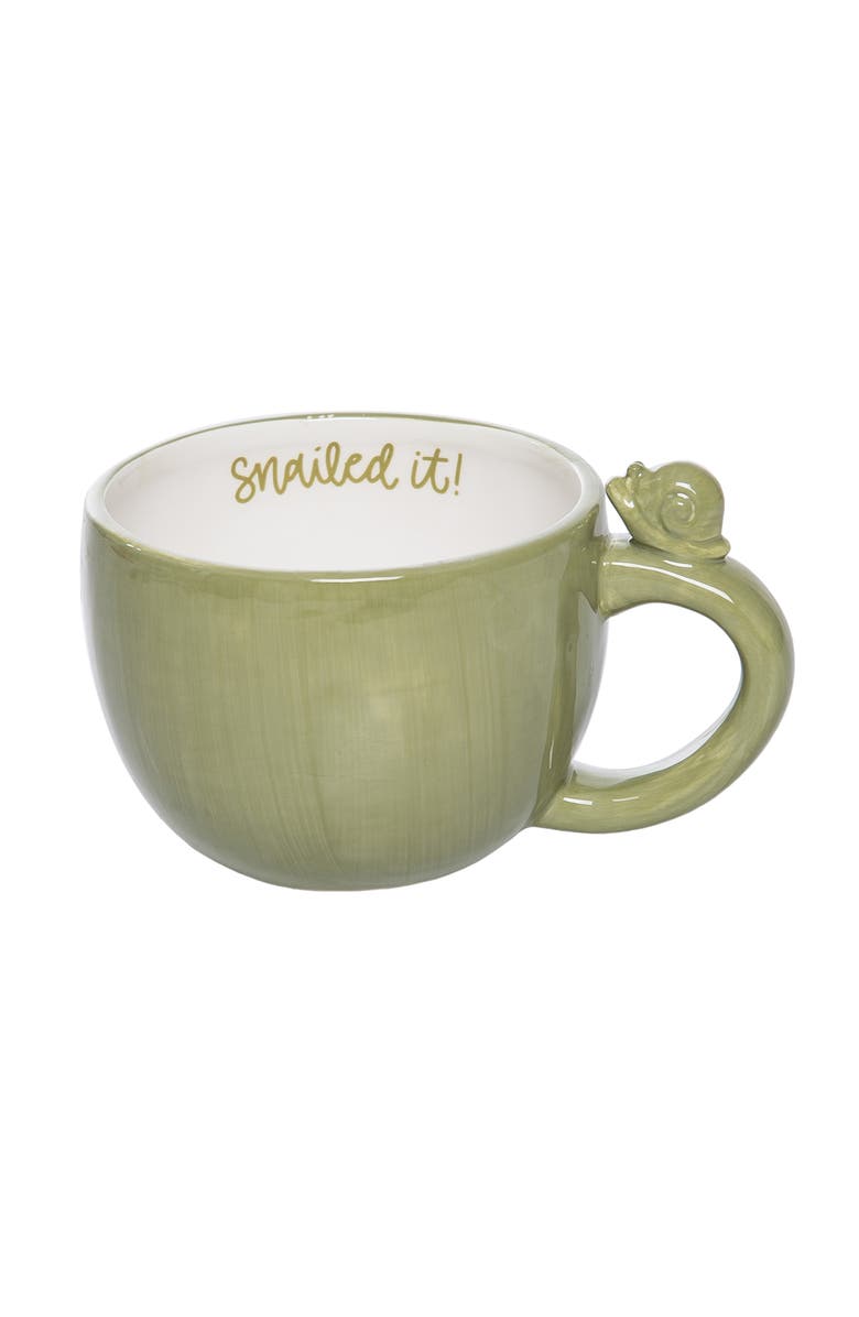 Transpac Ceramic Mug with Snail White and Green for Spring Serving and Entertaining, Main, color, Multicolored