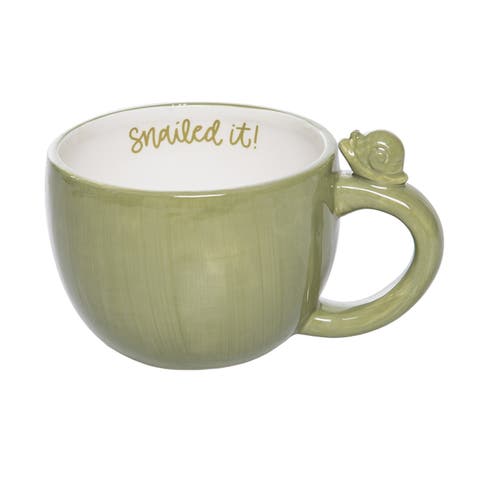 Ceramic Mug with Snail White and Green for Spring Serving and Entertaining