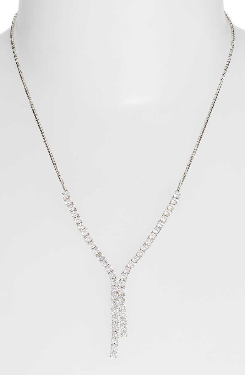 Nadri Cubic Zirconia Frontal Necklace, Alternate, color, Rhodium