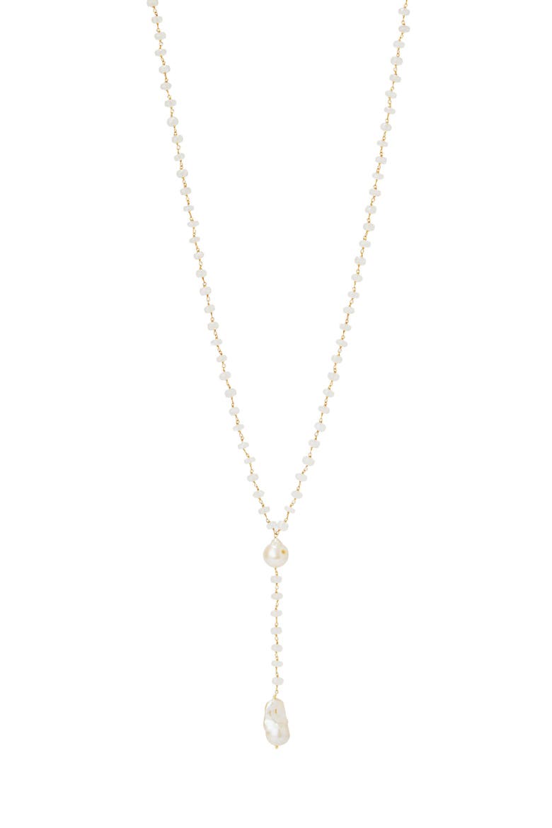 Bora Bora Semiprecious Stone & Baroque Pearl Y-Necklace, Main, color, MOONSTONE