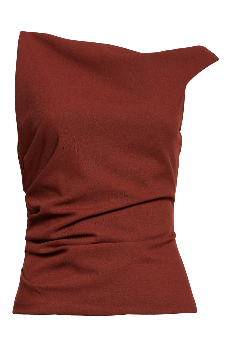 Leia Ruched One-Shoulder Wool Blend Top, Alternate, color, RUST