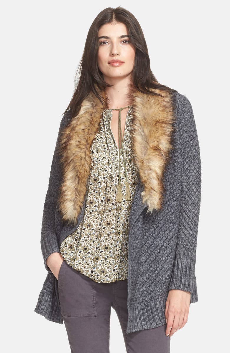 Joie 'Jamilee C' Faux Fur Collar Wool Cardigan, Main, color,