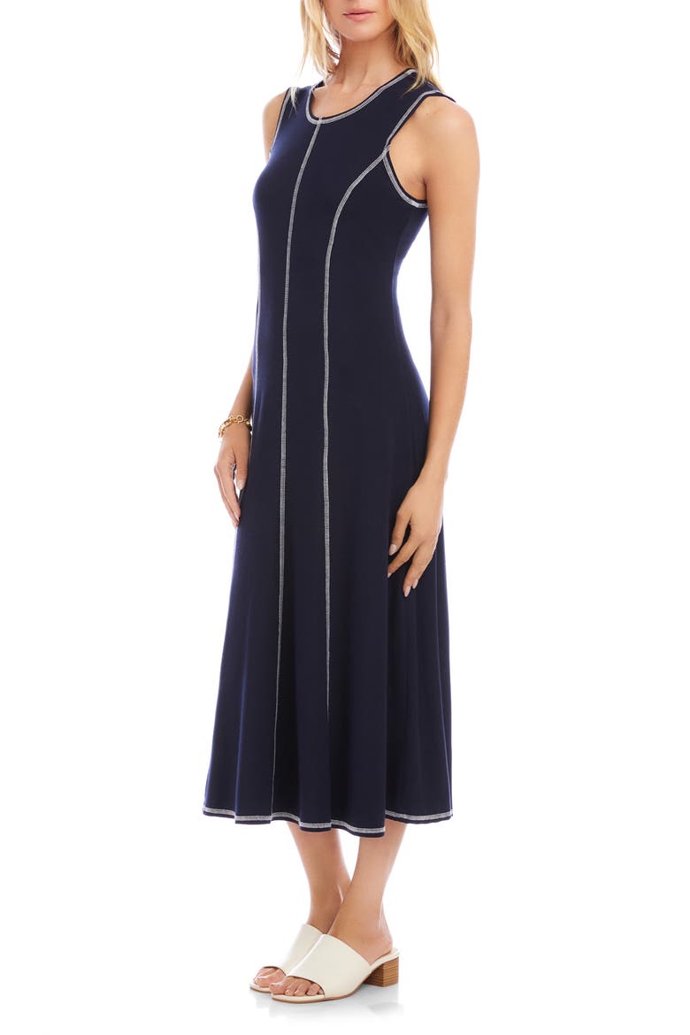 Contrast Stitch Sleeveless Midi Dress, Alternate, color, NAVY
