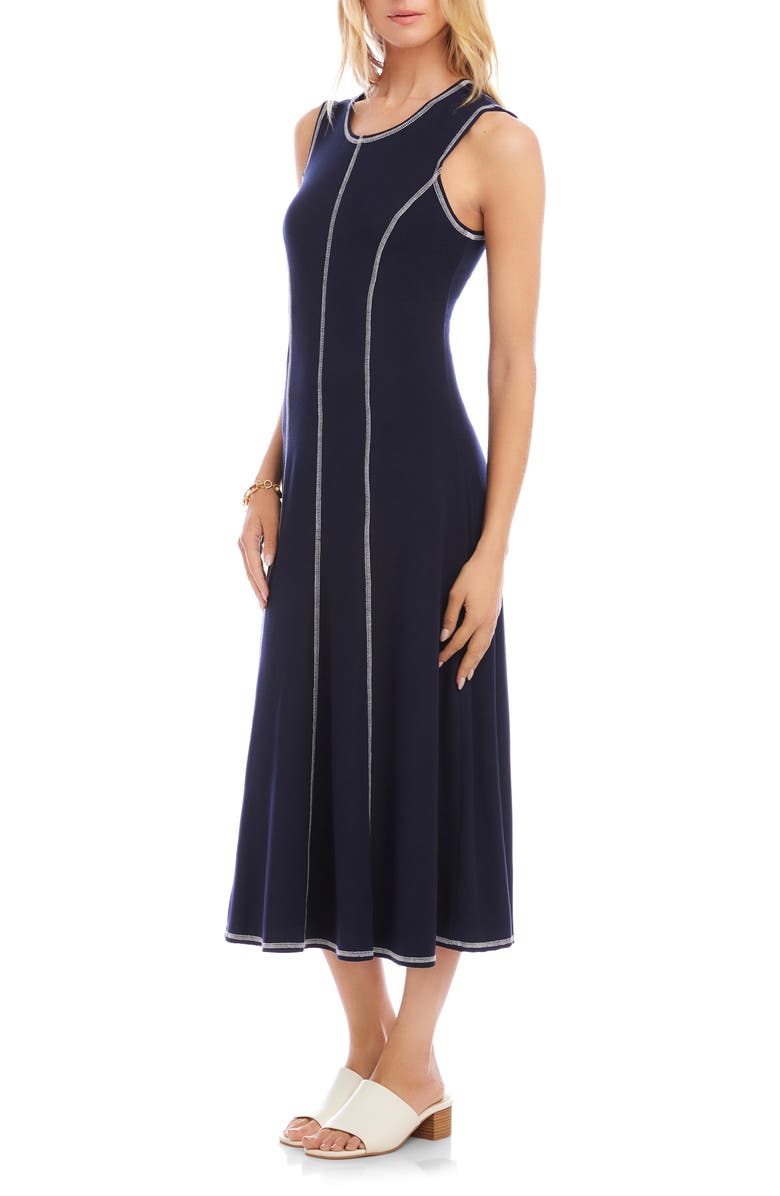 Karen Kane Contrast Stitch Sleeveless Midi Dress, Alternate, color, 