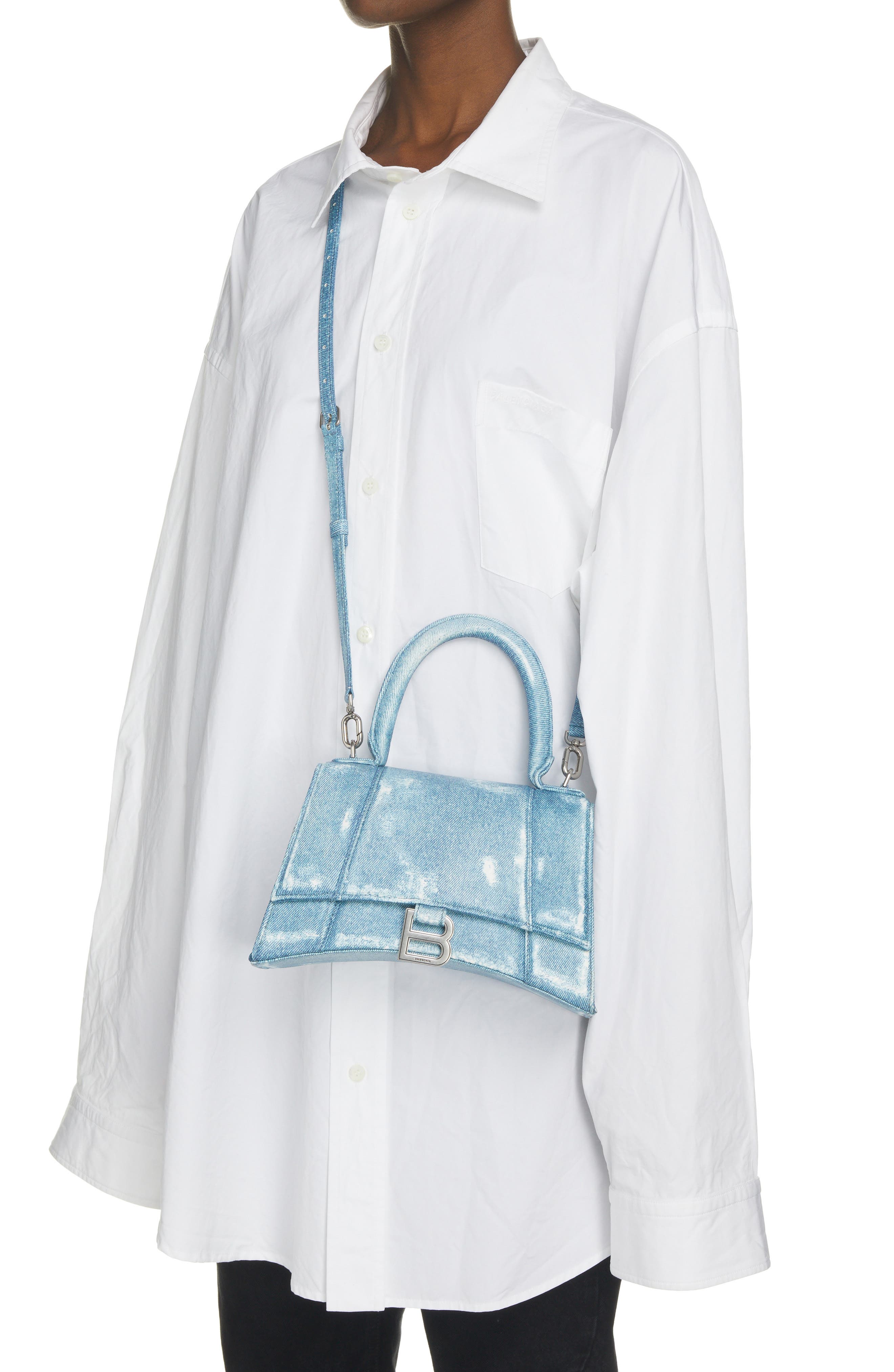 Balenciaga Small Hourglass Denim Print Leather Top Handle Bag, Alternate, color, 