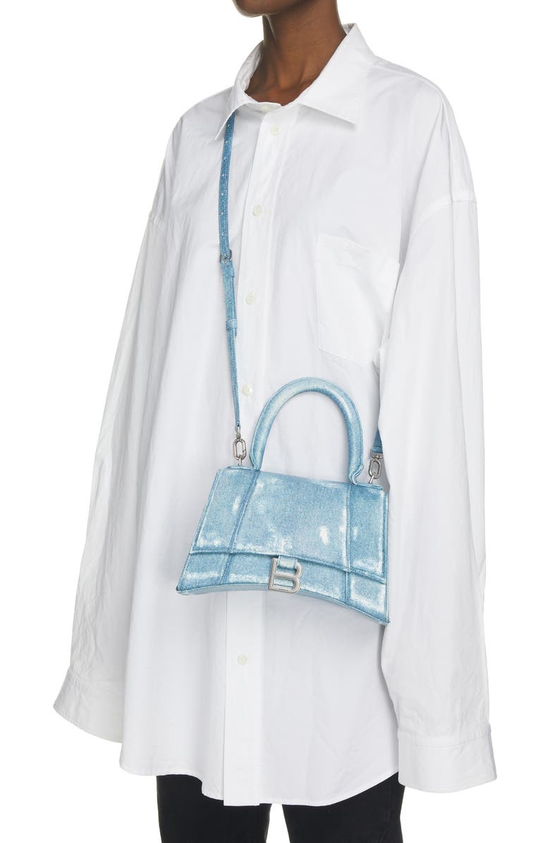 Balenciaga Small Hourglass Denim Print Leather Top Handle Bag, Alternate, color,