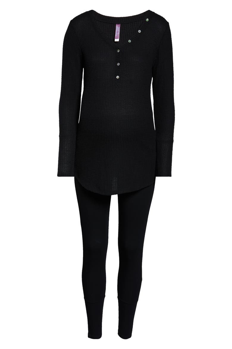 Cozy Maternity/Nursing Henley Pajamas, Alternate, color, JET BLACK