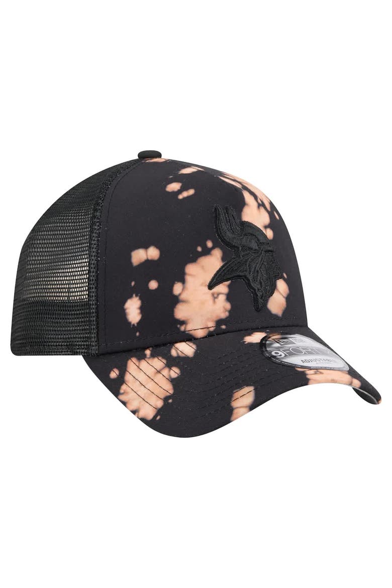 Men's New Era Black Minnesota Vikings Bleached A-Frame 9FORTY Trucker Adjustable Hat, Alternate, color, Black