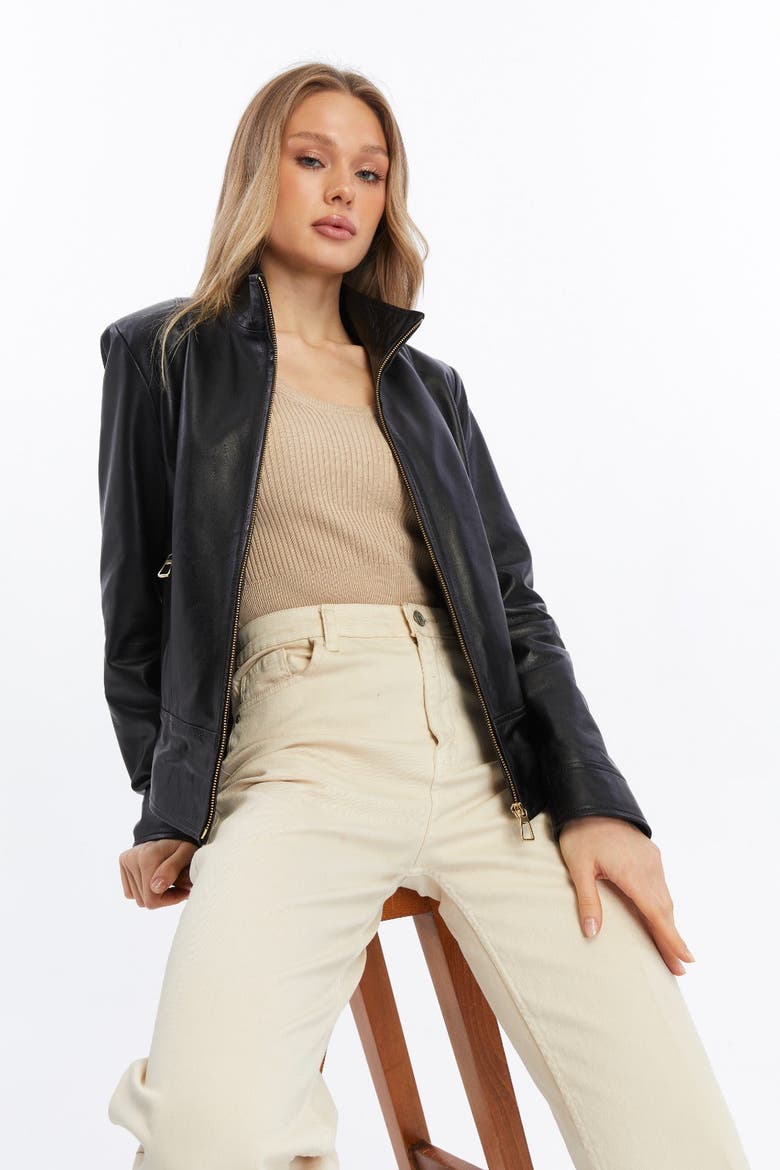 Blythe Leather Jacket, Alternate, color, Black