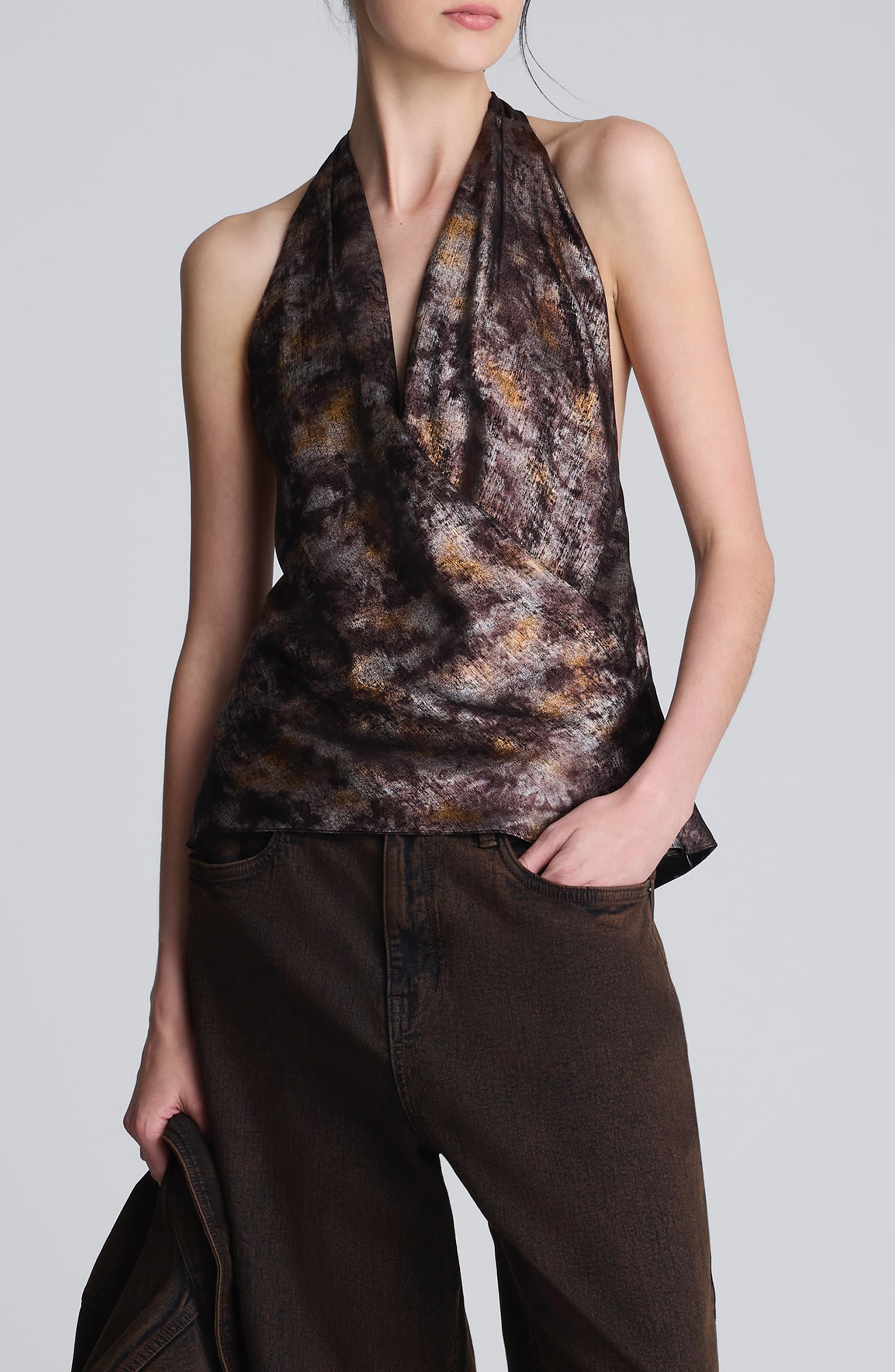 Crossover Foil Halter Top