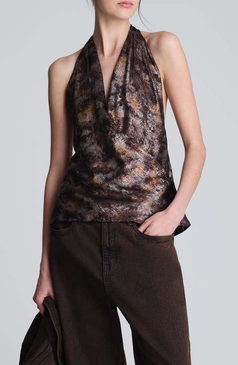 Crossover Foil Halter Top