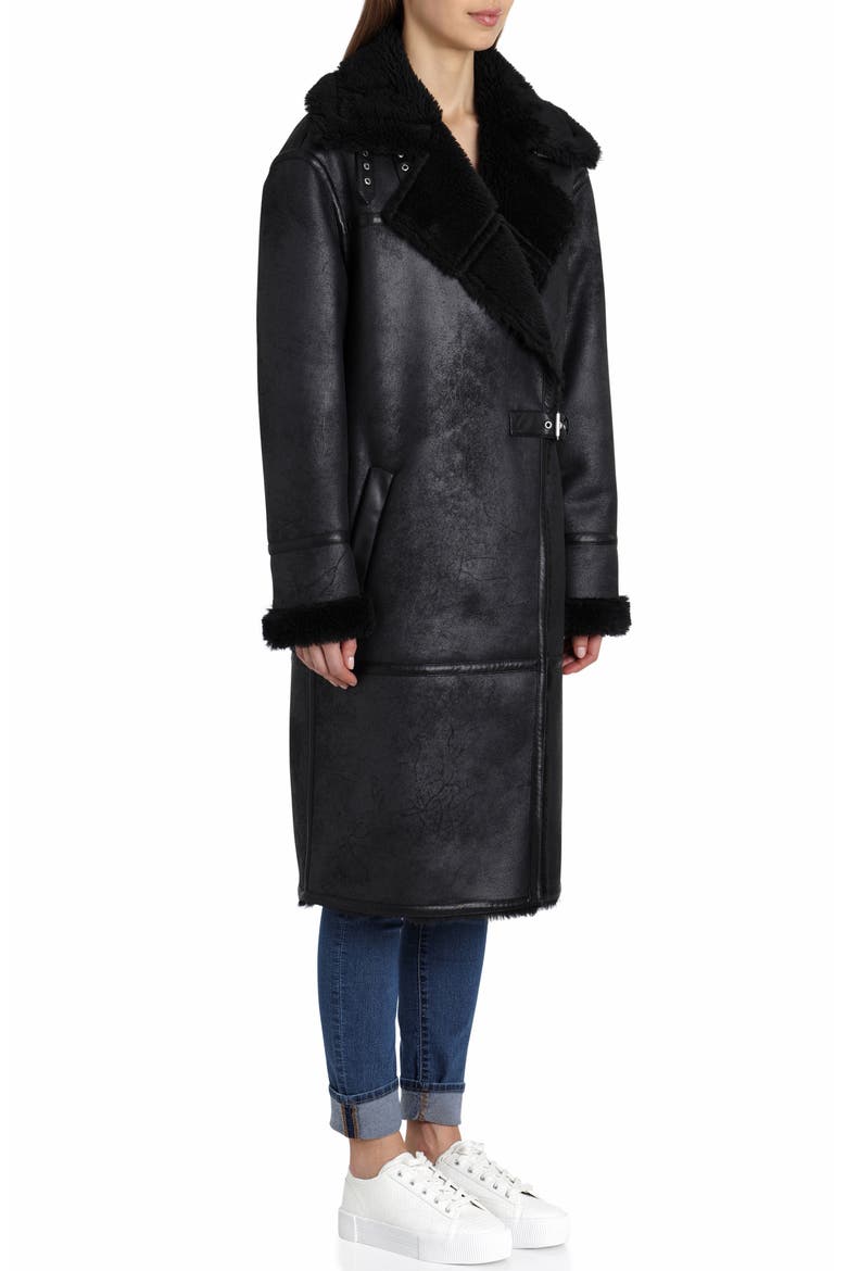 Faux Shearling Coat, Alternate, color, BLACK