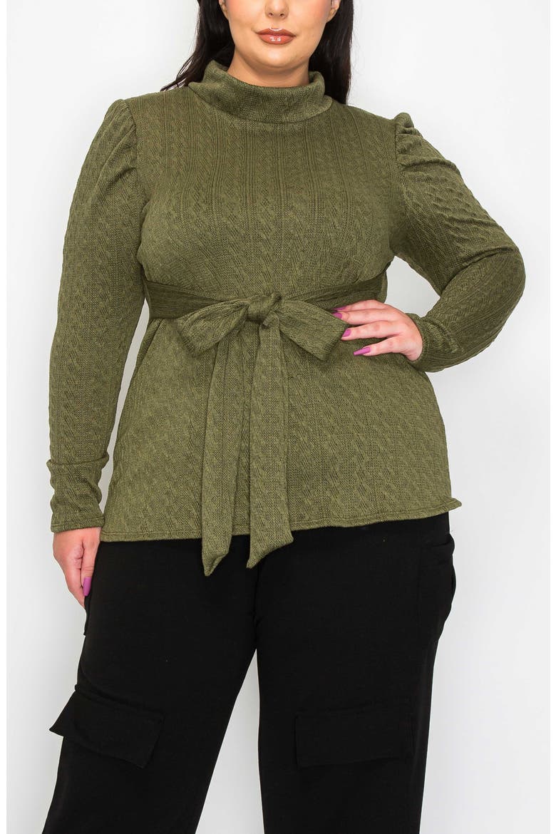 Catriona Waist Tie Mock Neck Sweater, Alternate, color, OLIVE