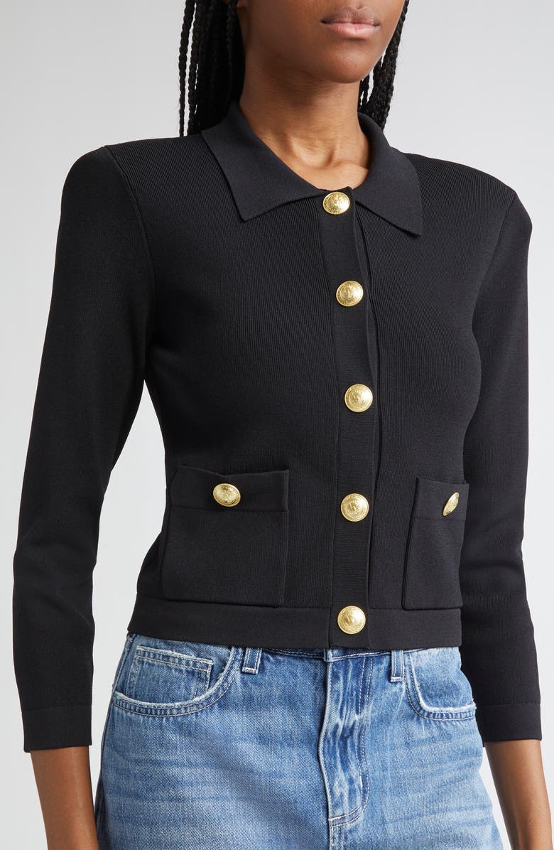 L'AGENCE Osiris Knit Jacket, Alternate, color, Black/ Gold