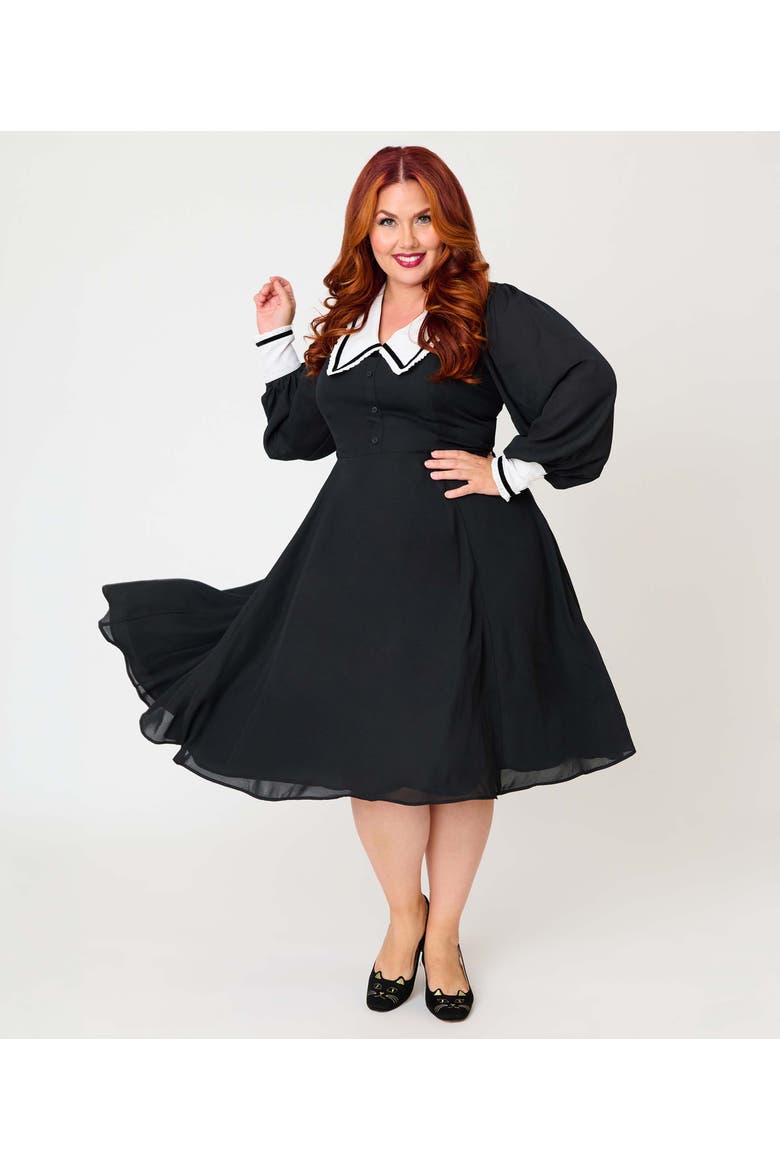 Plus Size Pilgrim Collar Wendy Swing Dress, Alternate, color, Black w/ White Collar