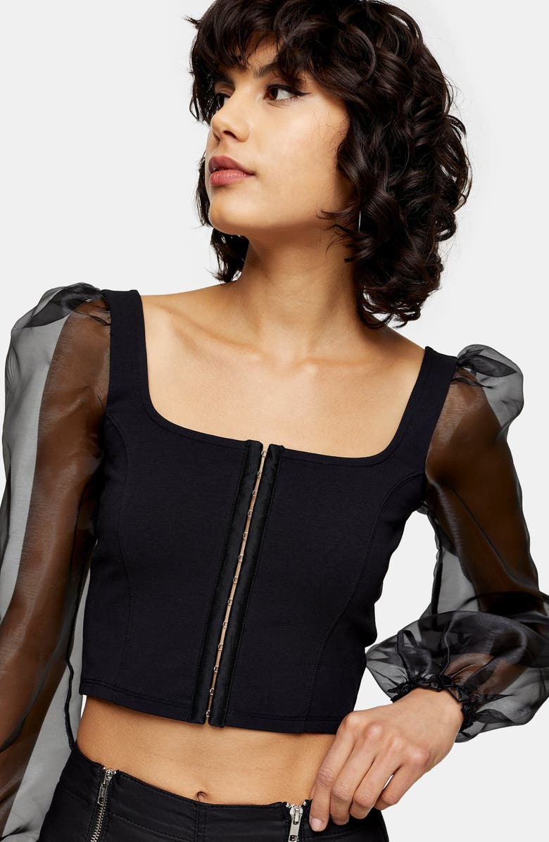 Topshop Organza Puff Sleeve Top, Alternate, color,