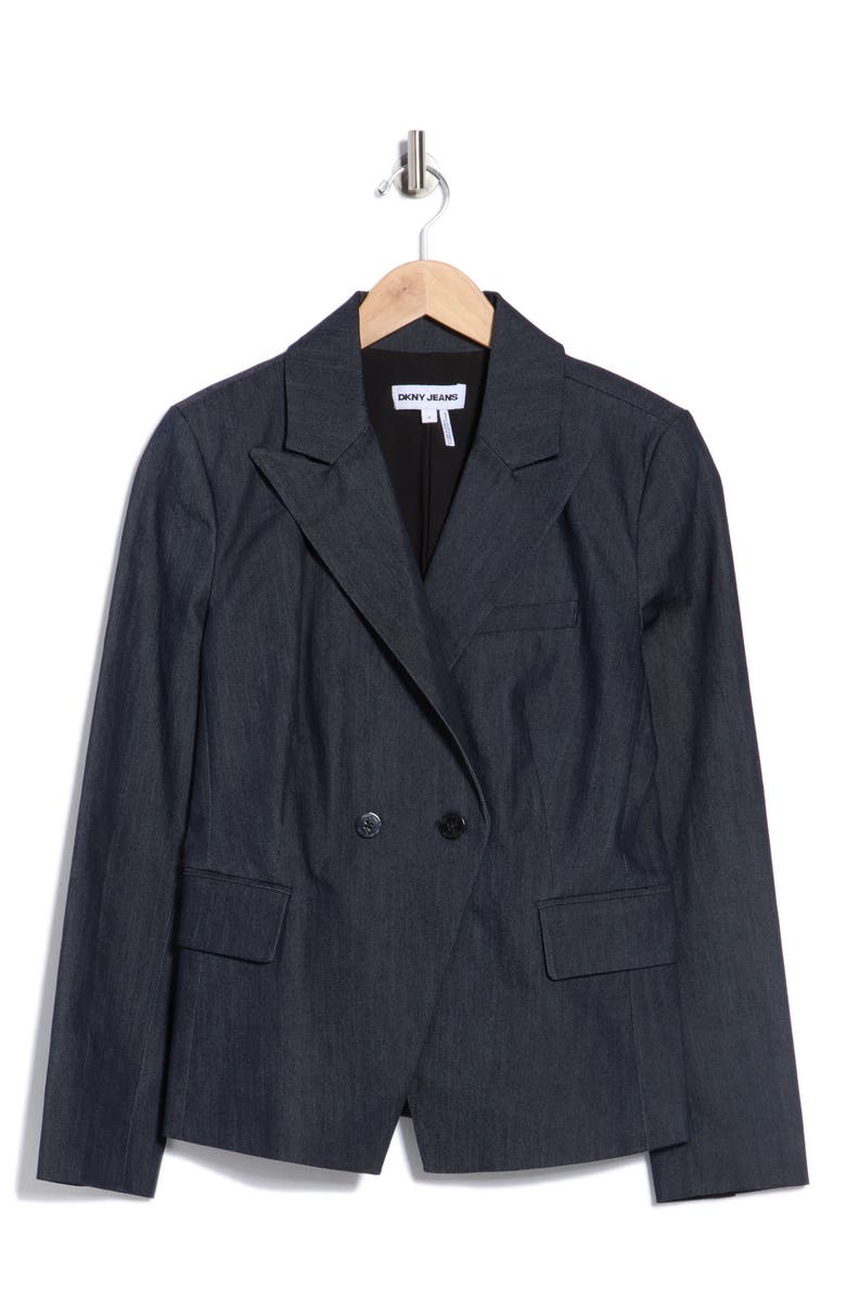DKNY Jeans Double Breasted Denim Blazer, Alternate, color, Dark Wash