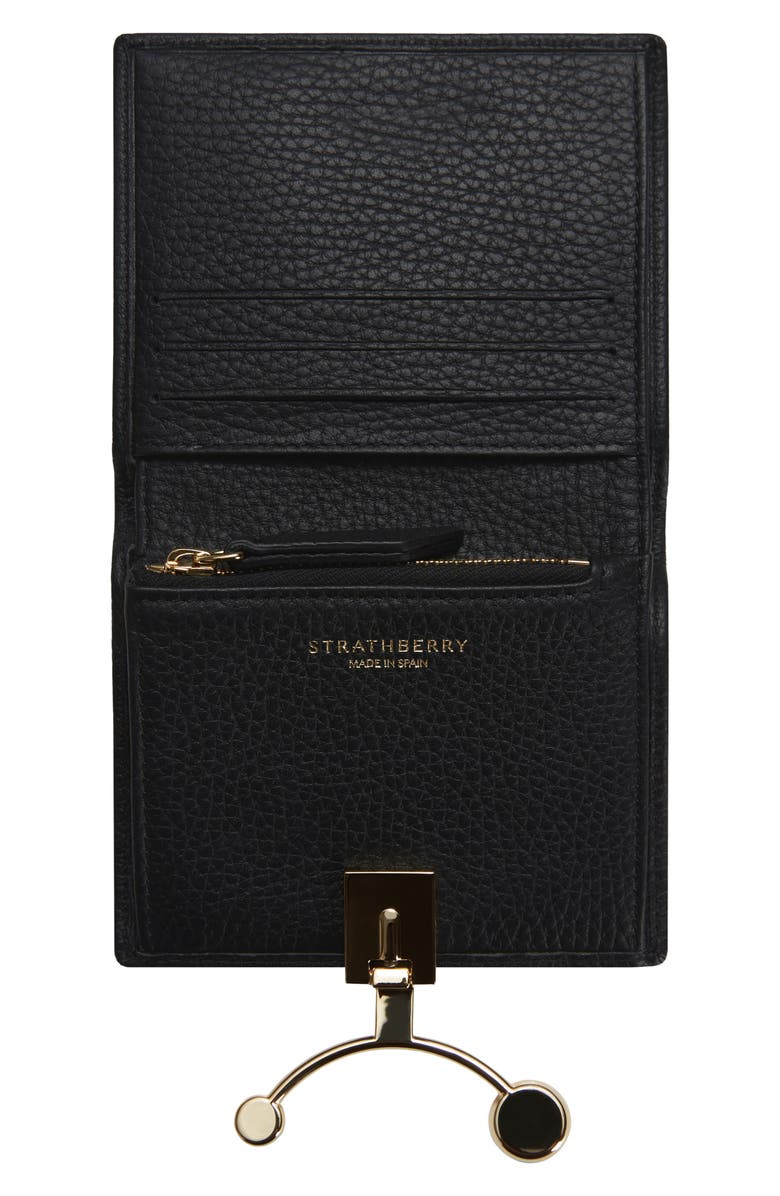 Strathberry Crescent Leather Bifold Wallet, Alternate, color, Black