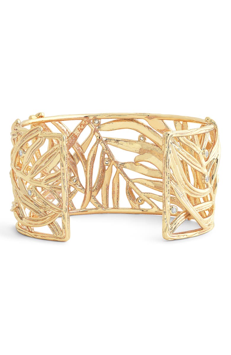 Anabel Aram Jewelry Palm Leaves Cubic Zirconia Cuff Bracelet, Alternate, color, Gold