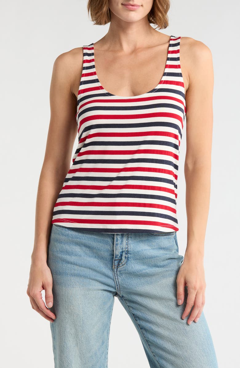 L'AGENCE Sade Stripe Tank, Main, color, Natural/ Red / Navy Stripe
