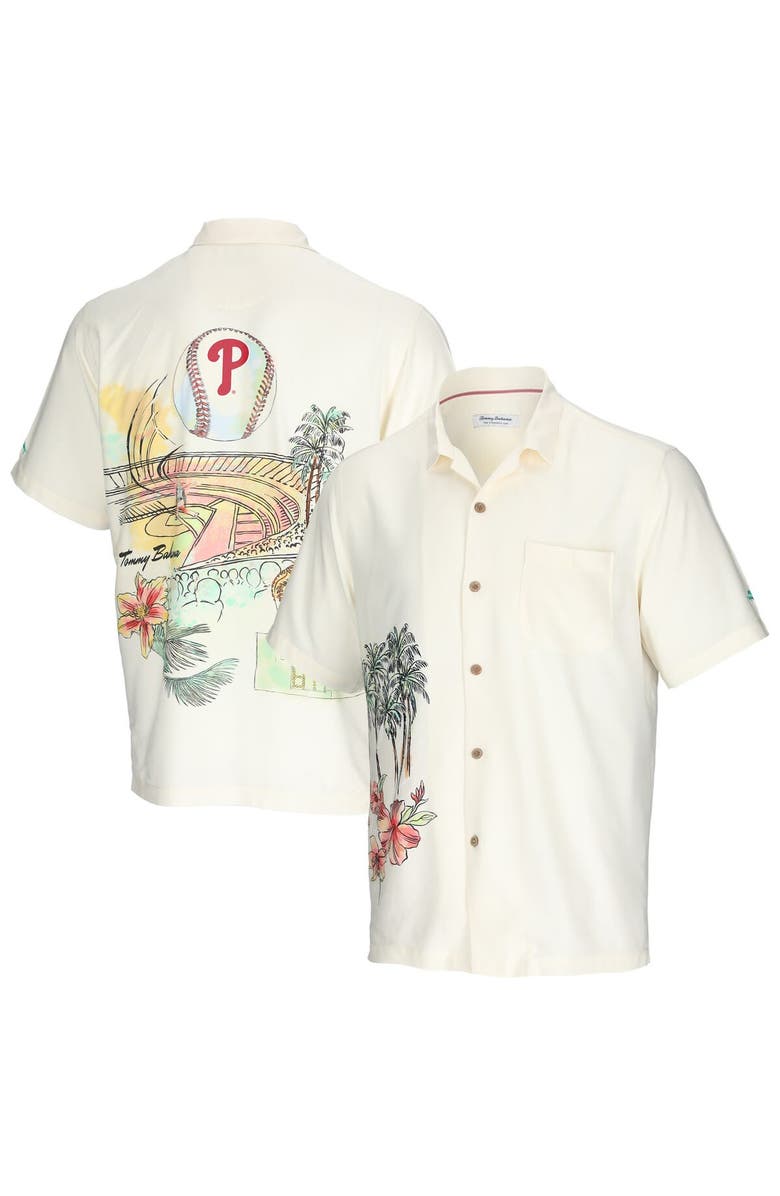 Tommy Bahama Men's Tommy Bahama Cream Philadelphia Phillies Paradise Fly Ball Camp Button-Up Shirt, Main, color, 