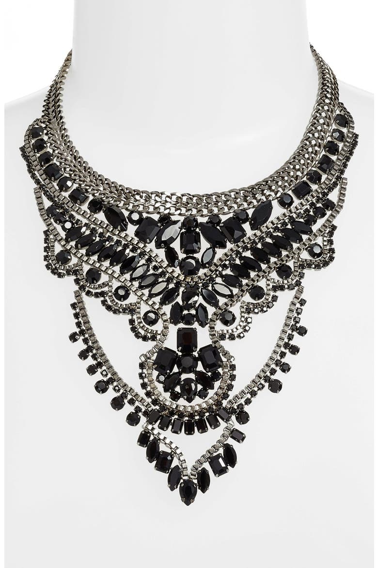 Multistrand Crystal Bib Necklace, Alternate, color, JET/ HEMATITE