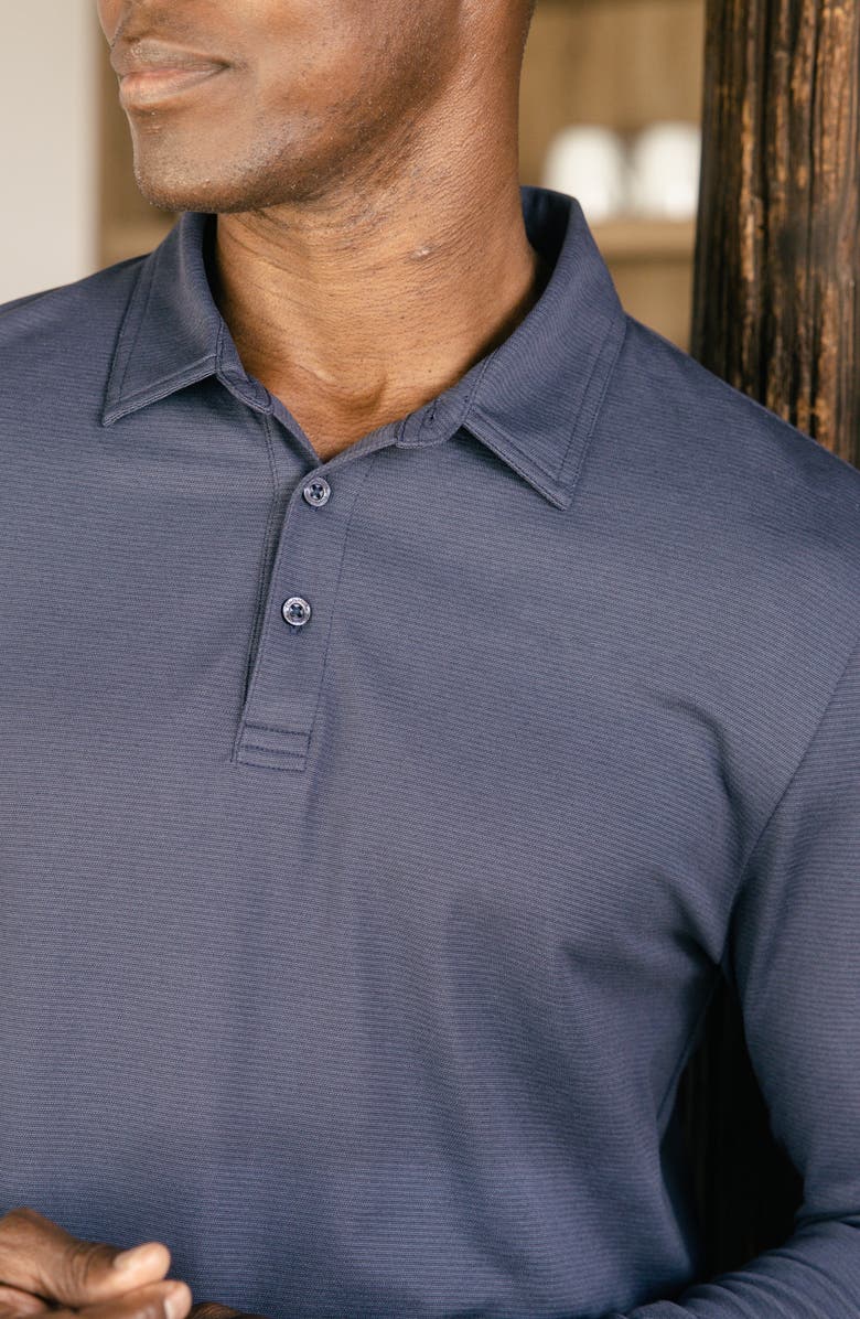 TravisMathew State Room Textured Long Sleeve Polo, Alternate, color, Heather Total Eclipse