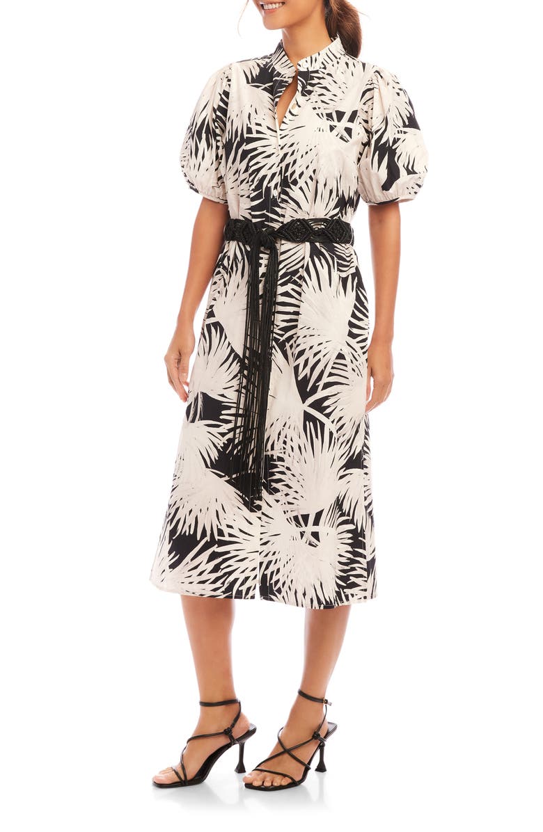 Karen Kane Belted Puff Sleeve Midi Shirtdress, Alternate, color, Print