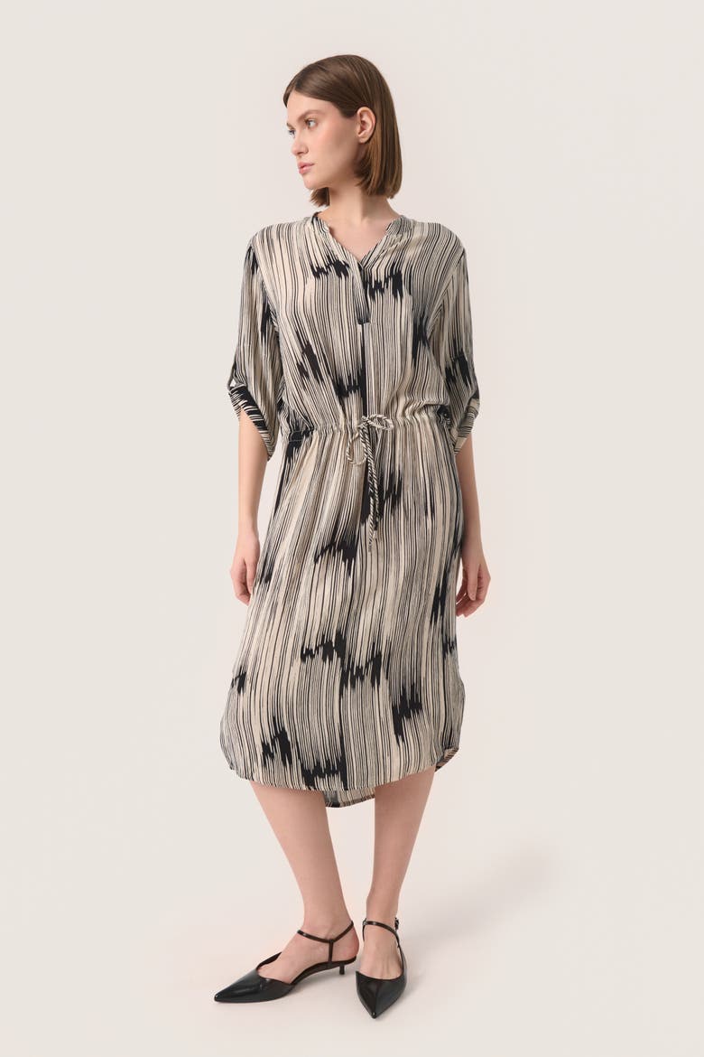 Zaya V-Neck Midi Dress, Main, color, Black/Sandshell