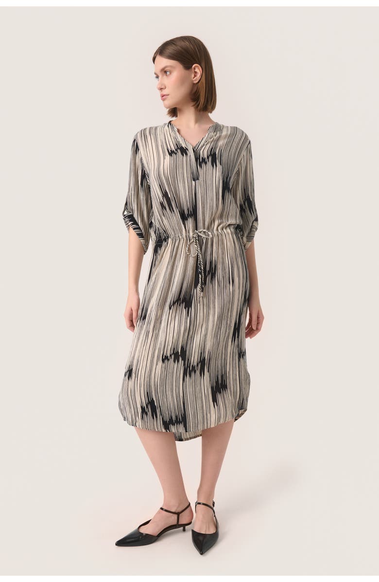 Soaked in Luxury Zaya V-Neck Midi Dress, Main, color, Black/Sandshell