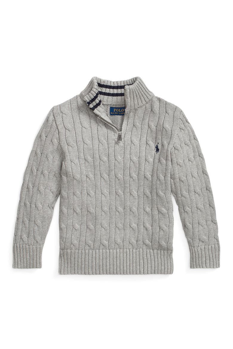 Kids' Cotton Cable Knit Quarter Zip Sweater, Main, color, ANDOVER HEATHER