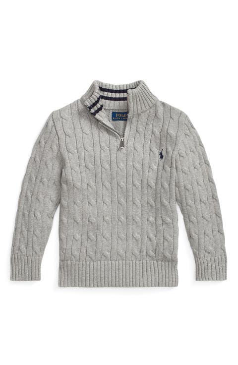 Kids' Cotton Cable Knit Quarter Zip Sweater