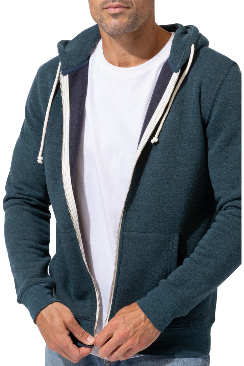 Trim Fit Heathered Fleece Zip Hoodie, Alternate, color, HEATHER MALLARD