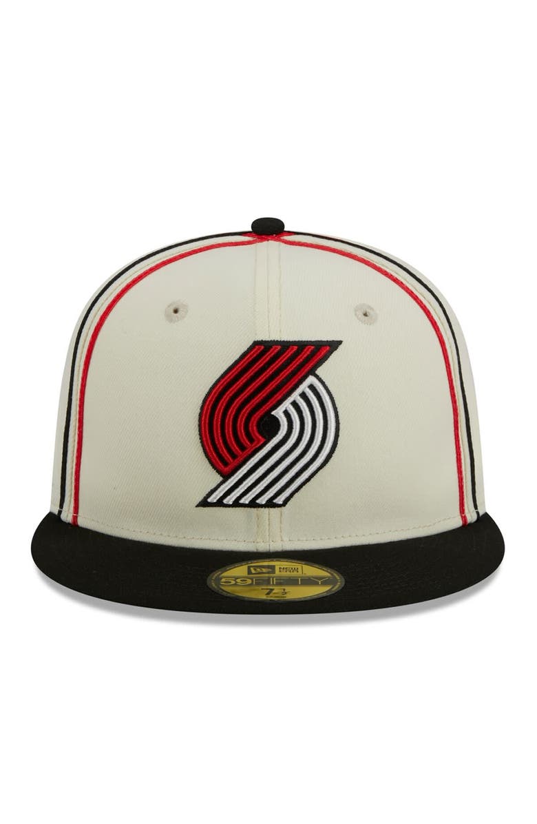 New Era Men's New Era Cream/Black Portland Trail Blazers Piping 2-Tone 59FIFTY Fitted Hat, Alternate, color, Cream