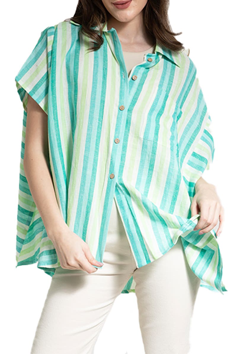 SAACHI Oversize Stripe Cotton Button-Up Shirt, Main, color, Green