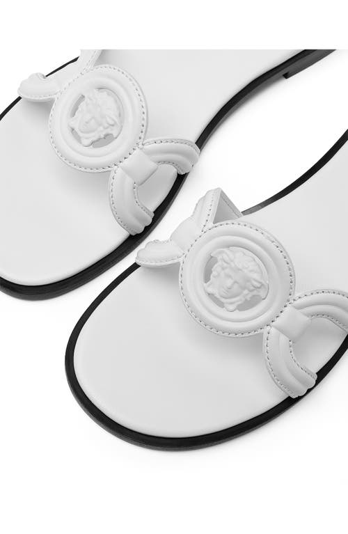 Versace Medusa Leather Flat Slide Sandals In Porcelain White