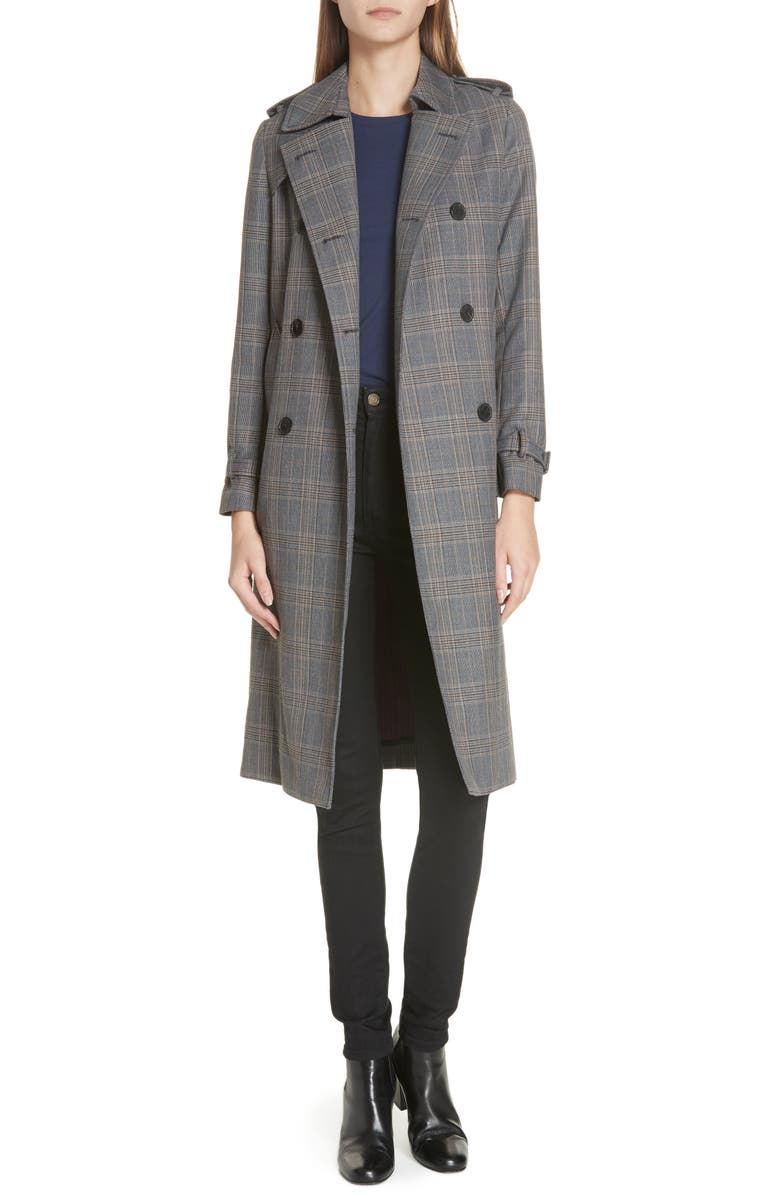 SANDRO Long Plaid Coat, Main, color, 