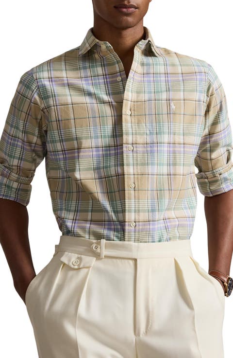 Classic Fit Plaid Linen Button-Up Oxford Shirt