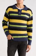 PLEASURES Cooper Stripe Long Sleeve Polo Sweater