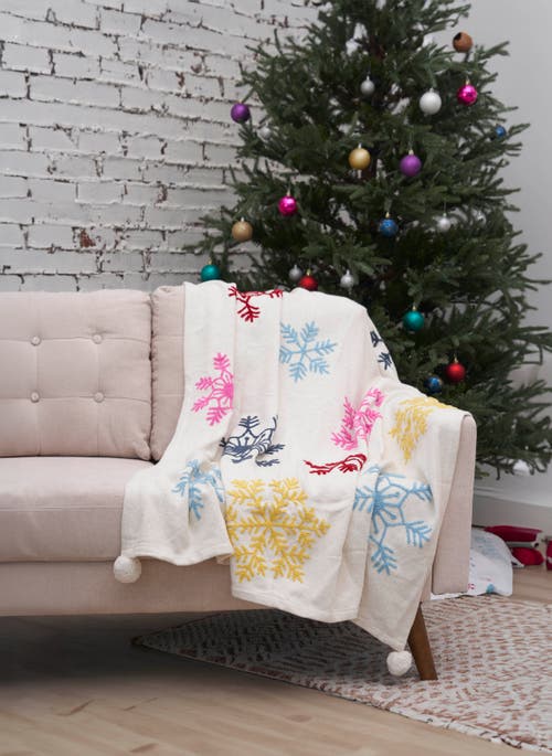 Carol & Frank Boho Christmas Throw Blanket In White